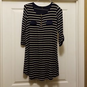 Navy and cream shift 3/4 sleeve dress